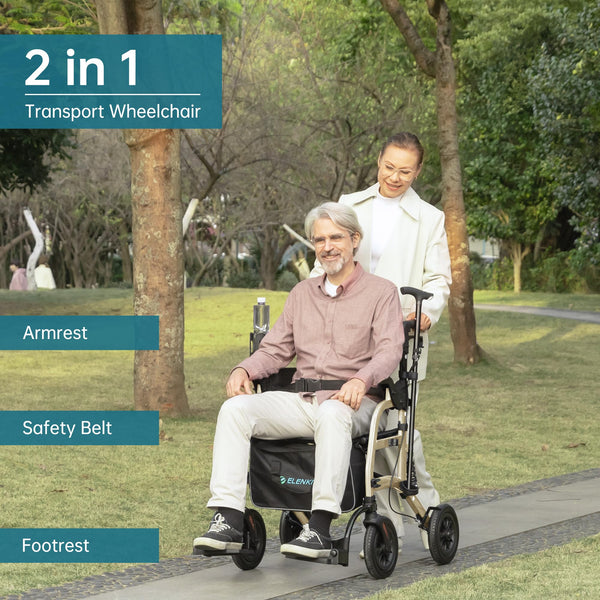 HFK-9294-2 All-Terrain 2-in-1 Shock-Absorbing Rollator Walker 10” Wheels