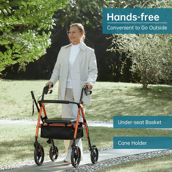 YF-9007B Dual-Brake Ergonomic Handgrip Rollator Walker 10" Wheels