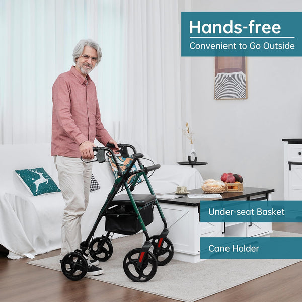 YF-9007B Dual-Brake Ergonomic Handgrip Rollator Walker 10" Wheels