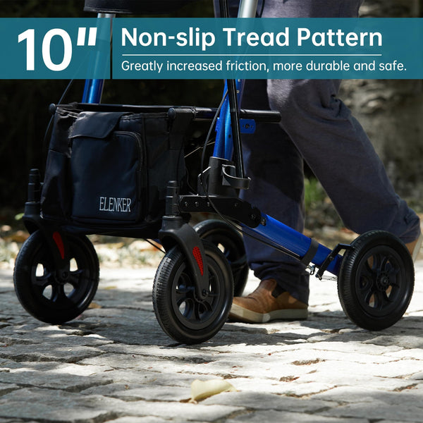 HFK-9202E All Terrain Dual-Brake Compact Foldable Rollator Walker 10" Wheels