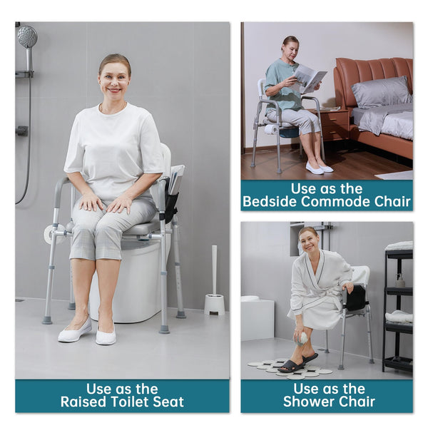 HFK-3367KD-3 4-in-1 Height-Adjustable Raised Toilet Seat with Soft Padded Seat