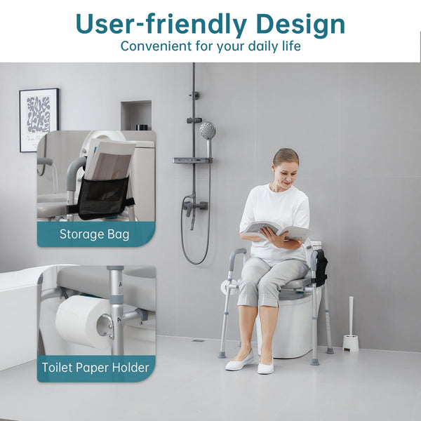 HFK-3367KD Height-Adjustable Raised Toilet Seat With Soft Padded Seat