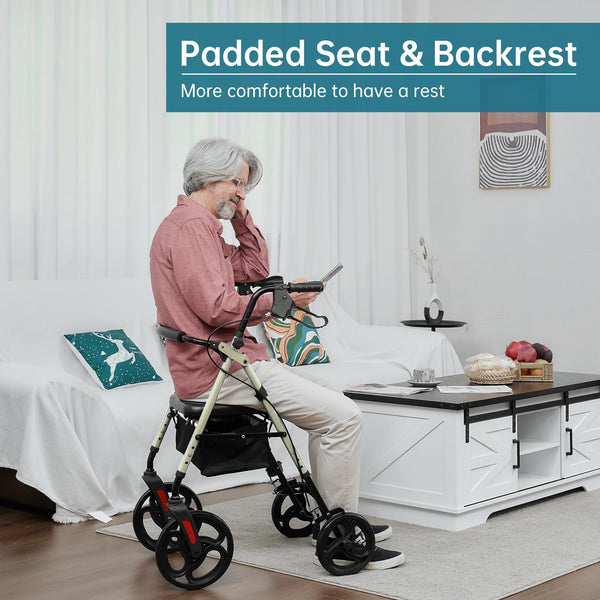 YF-9007B Dual-Brake Ergonomic Handgrip Rollator Walker 10" Wheels