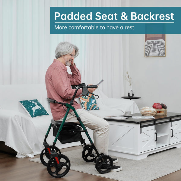 YF-9007B Dual-Brake Ergonomic Handgrip Rollator Walker 10" Wheels