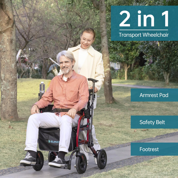 HFK-9294-2 All-Terrain 2-in-1 Shock-Absorbing Rollator Walker 10” Wheels