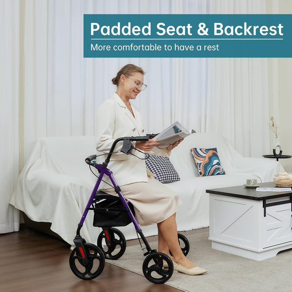 YF-9007B Dual-Brake Ergonomic Handgrip Rollator Walker 10" Wheels