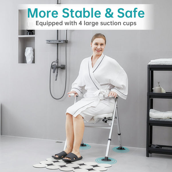 FST-743X-FW Folding Non-Slip Shower Chair U-Shaped Groove Design