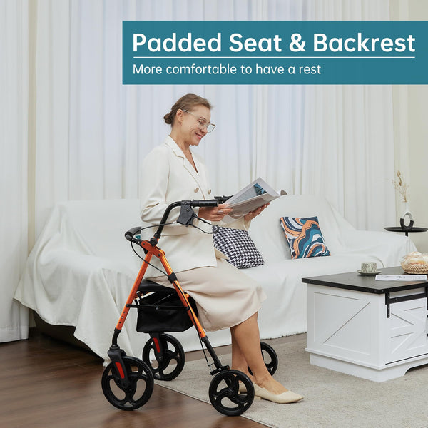 YF-9007B Dual-Brake Ergonomic Handgrip Rollator Walker 10" Wheels