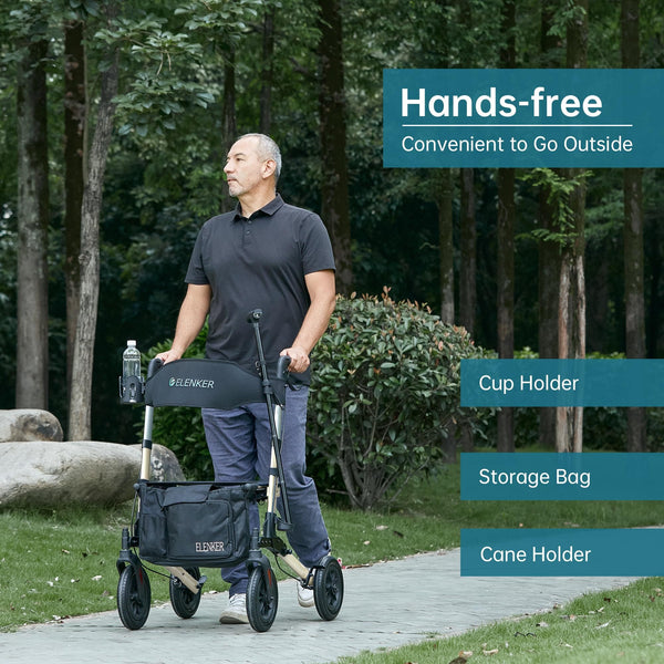 HFK-9202E All Terrain Dual-Brake Compact Foldable Rollator Walker 10" Wheels