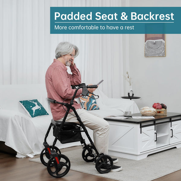 YF-9007B Dual-Brake Ergonomic Handgrip Rollator Walker 10" Wheels