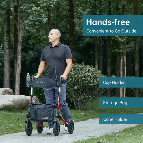 HFK-9202E All Terrain Dual-Brake Compact Foldable Rollator Walker 10" Wheels