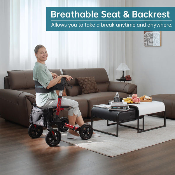 HFK-9202E All Terrain Dual-Brake Compact Foldable Rollator Walker 10" Wheels