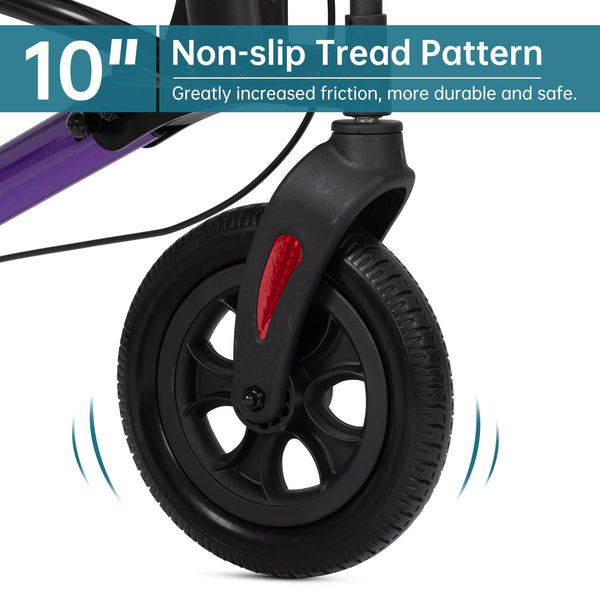 HFK-9202E All Terrain Dual-Brake Compact Foldable Rollator Walker 10" Wheels