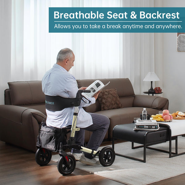 HFK-9202E All Terrain Dual-Brake Compact Foldable Rollator Walker 10" Wheels