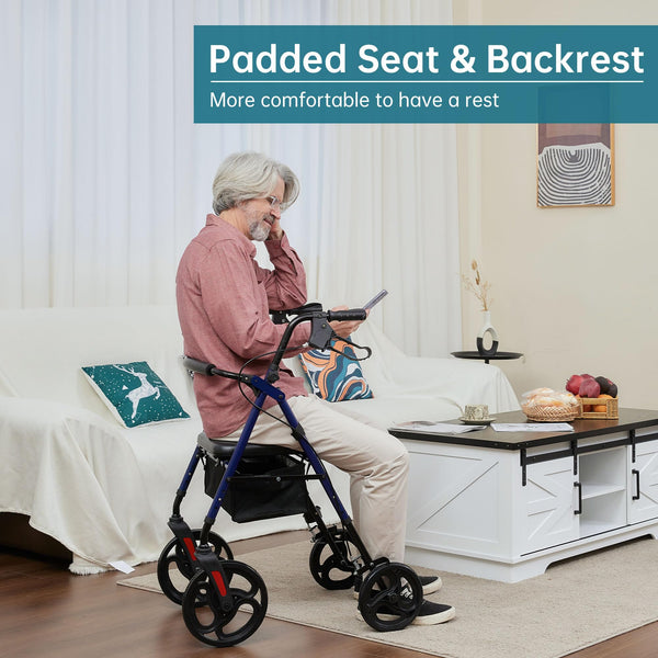 YF-9007B Dual-Brake Ergonomic Handgrip Rollator Walker 10" Wheels