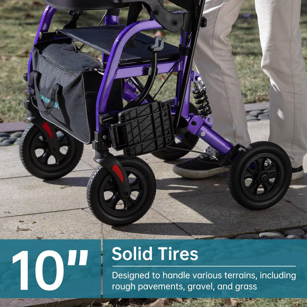 HFK-9294-2 All-Terrain 2-in-1 Shock-Absorbing Rollator Walker 10” Wheels