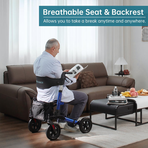 HFK-9202E All Terrain Dual-Brake Compact Foldable Rollator Walker 10" Wheels