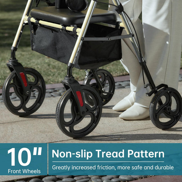 YF-9007B Dual-Brake Ergonomic Handgrip Rollator Walker 10" Wheels