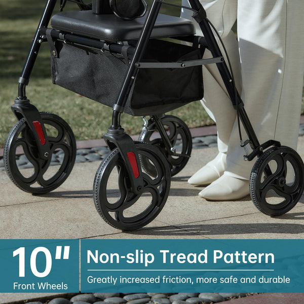 YF-9007B Dual-Brake Ergonomic Handgrip Rollator Walker 10" Wheels