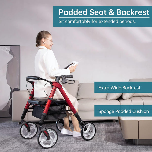 HFK-9219KD-1 Heavy Duty No-Assembly Rollator Walker 10" Wheels