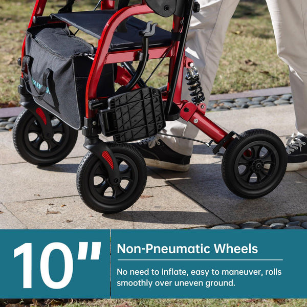 HFK-9294-2 All-Terrain 2-in-1 Shock-Absorbing Rollator Walker 10” Wheels