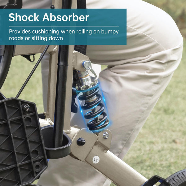 HFK-9294-2 All-Terrain 2-in-1 Shock-Absorbing Rollator Walker 10” Wheels