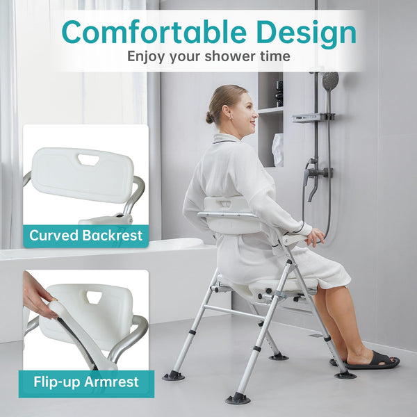FST-743X-FW Folding Non-Slip Shower Chair U-Shaped Groove Design