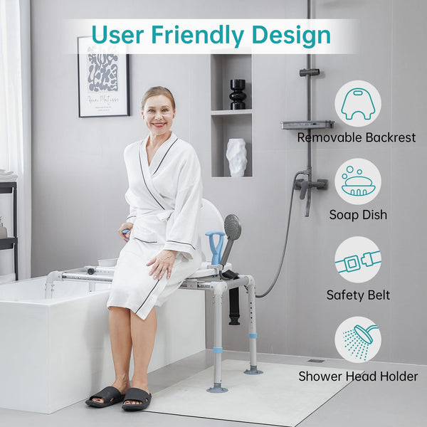 KLD-3326 Adjustable Sliding Shower Chair With Large Seat