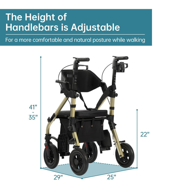 HFK-9269KD All Terrain 2-in-1 Rollator Walker 10" Wheels