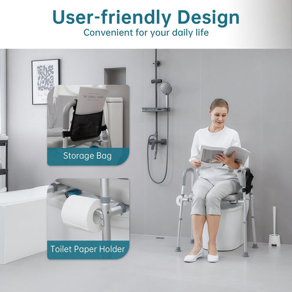 HFK-3367KD-3 4-in-1 Height-Adjustable Raised Toilet Seat with Soft Padded Seat