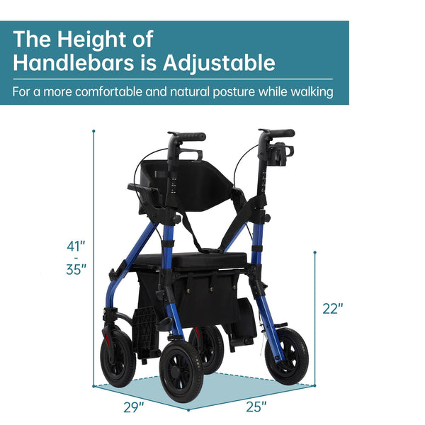 HFK-9269KD All Terrain 2-in-1 Rollator Walker 10" Wheels