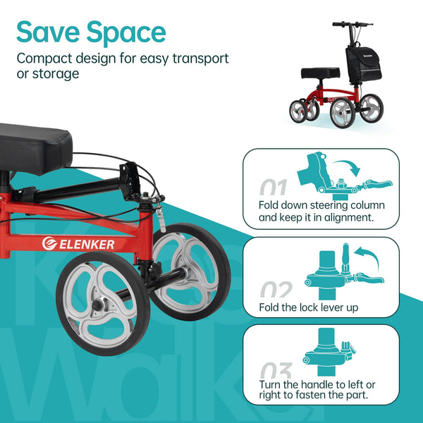 YF-9010A Steerable Foldable Knee Walker 10" Wheels with Bag