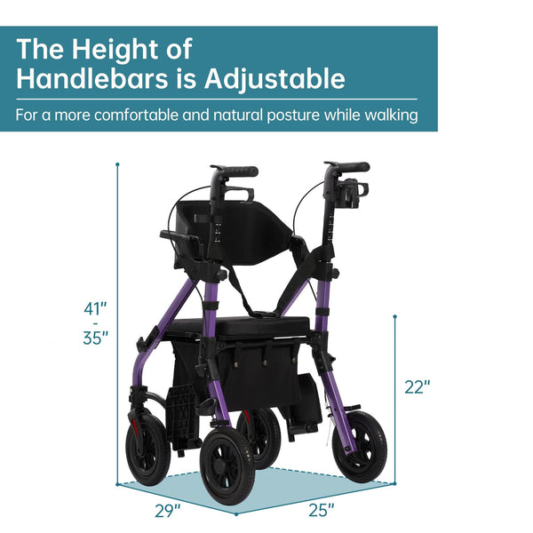 HFK-9269KD All Terrain 2-in-1 Rollator Walker 10" Wheels