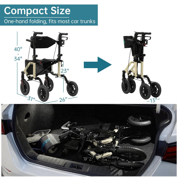 KLD-9224-2 All Terrain 2-in-1 Rollator Walker 10" Wheels
