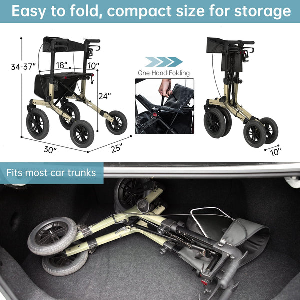 KLD-9212 All Terrain Dual-Brake Rollator Walker 12" Wheels