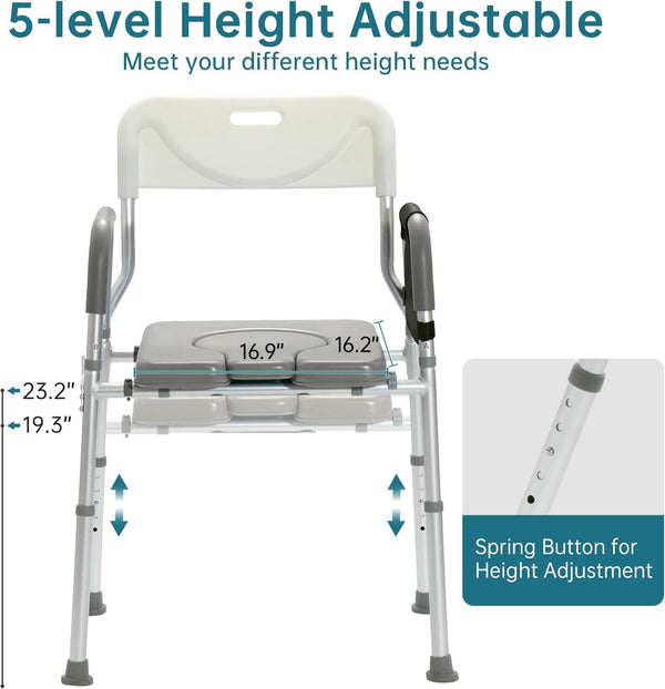 HFK-3367KD-3 4-in-1 Height-Adjustable Raised Toilet Seat with Soft Padded Seat