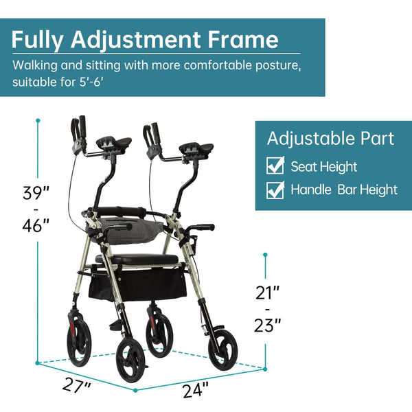 YF-9008C Dual-Brake Upright Walker 10" Wheels
