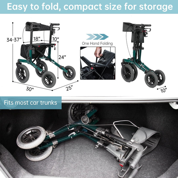 KLD-9212 All Terrain Dual-Brake Rollator Walker 12" Wheels