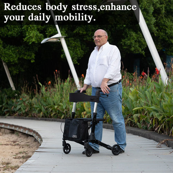 HFK-9202D Medical Rollator Walker,Foldable Stable Compact Rolling Walker with Seat,Detachable Storage Bag Lightweight freeshipping - Elenker