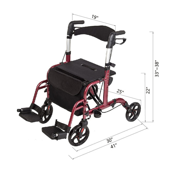 HFK-9213 Medical Transport Chair, Foldable Rollator Walker with Detachable Footrests by Elenker® freeshipping - Elenker
