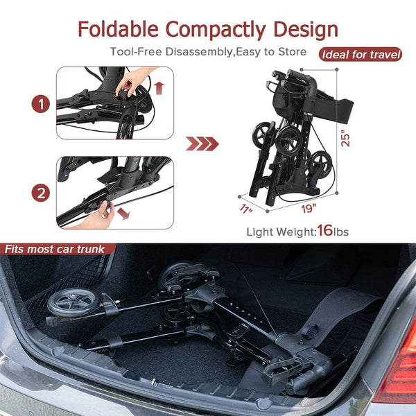 HFK-9202D Medical Rollator Walker,Foldable Stable Compact Rolling Walker with Seat,Detachable Storage Bag Lightweight freeshipping - Elenker