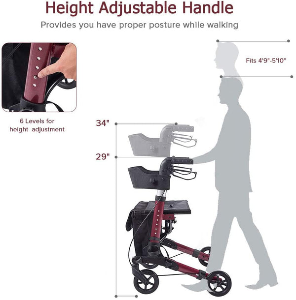 HFK-9202D Dual-Brake Compact Foldable Rollator Walker 6" Wheels