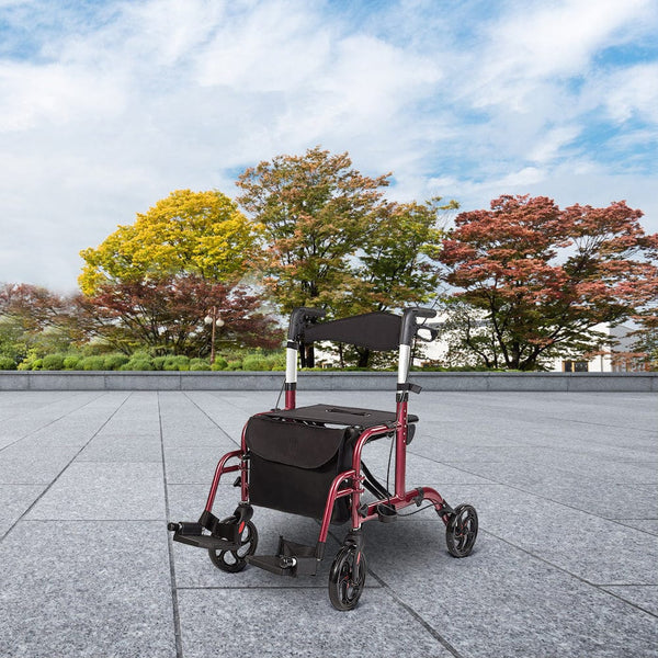 HFK-9213 Medical Transport Chair, Foldable Rollator Walker with Detachable Footrests by Elenker® freeshipping - Elenker