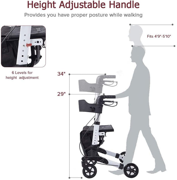 HFK-9202D Dual-Brake Compact Foldable Rollator Walker 6" Wheels