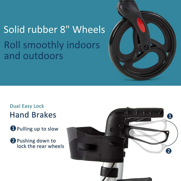 HFK-9211 Dual-Brake Shock-Absorbing Rollator Walker 10" Wheels