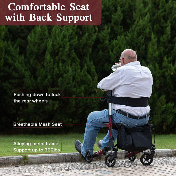 HFK-9202D Dual-Brake Compact Foldable Rollator Walker 6" Wheels