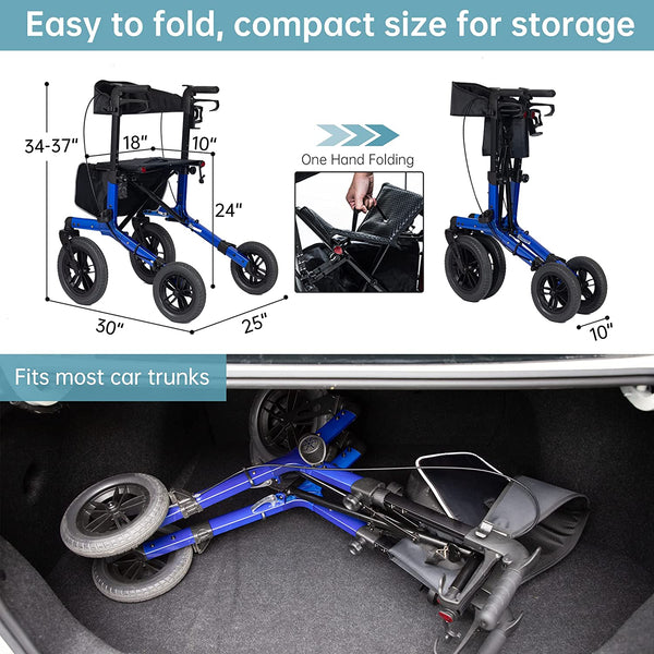 KLD-9212 All Terrain Dual-Brake Rollator Walker 12" Wheels