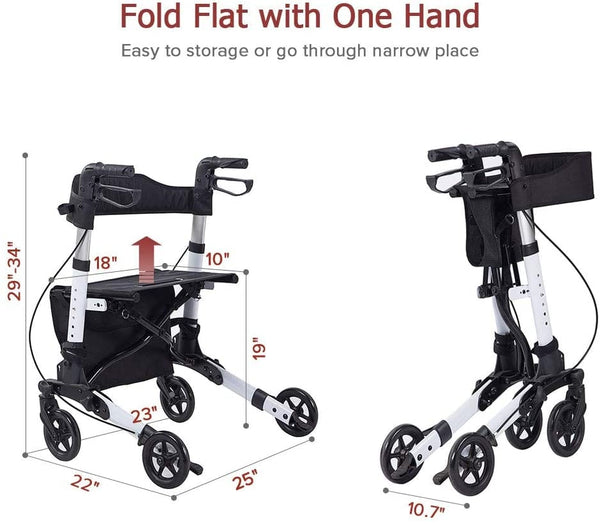HFK-9202D Dual-Brake Compact Foldable Rollator Walker 6" Wheels
