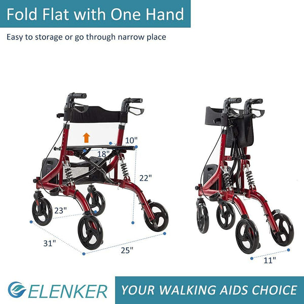 HFK-9211 Dual-Brake Shock-Absorbing Rollator Walker 10" Wheels