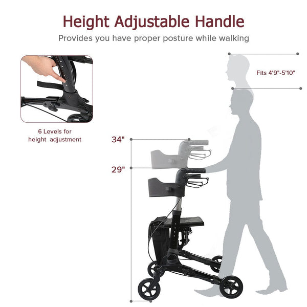 HFK-9202D Medical Rollator Walker,Foldable Stable Compact Rolling Walker with Seat,Detachable Storage Bag Lightweight freeshipping - Elenker